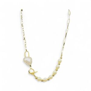 Mixed Chain Pearled Heart Necklace